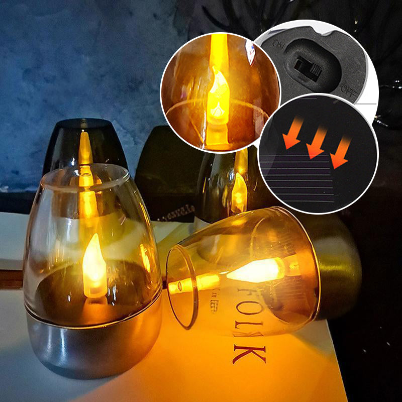 Lot de 6 lampes de table solaires à LED – Sans flamme et étanches, allumage/extinction automatique avec capteur crépusculaire pour jardin et fête