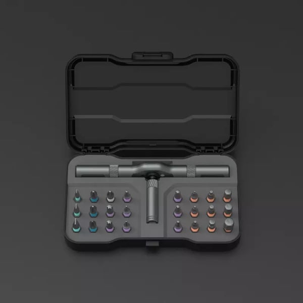 Tournevis à cliquet 24-en-1 – Compact, magnétique, 24 embouts, aluminium