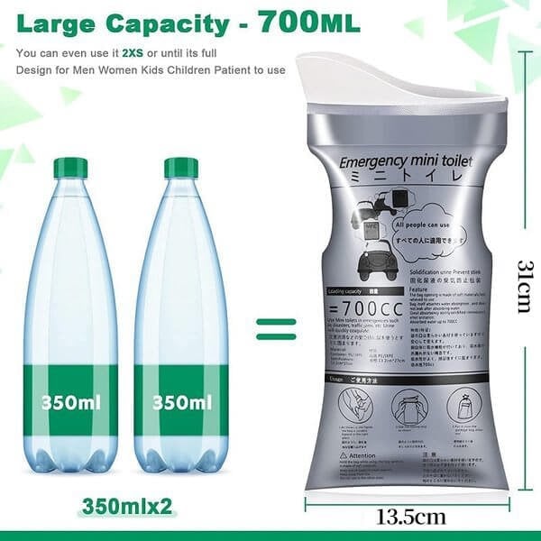 Sacs d'urination de voyage portables 700 ml 2026 – Fini les soucis de toilettes sur la route ! Anti-fuite, anti-déversement, neutralisant les odeurs. Parfait pour les longs trajets.