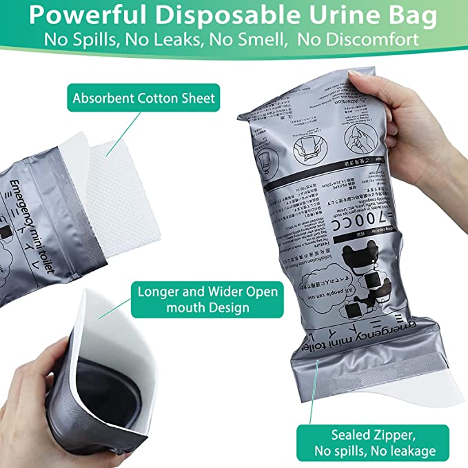 Sacs d'urination de voyage portables 700 ml 2026 – Fini les soucis de toilettes sur la route ! Anti-fuite, anti-déversement, neutralisant les odeurs. Parfait pour les longs trajets.