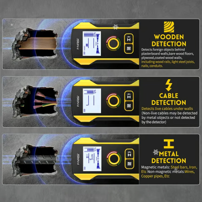 Détecteur de montants 6-en-1 avec écran LCD, calibrage automatique et batterie rechargeable