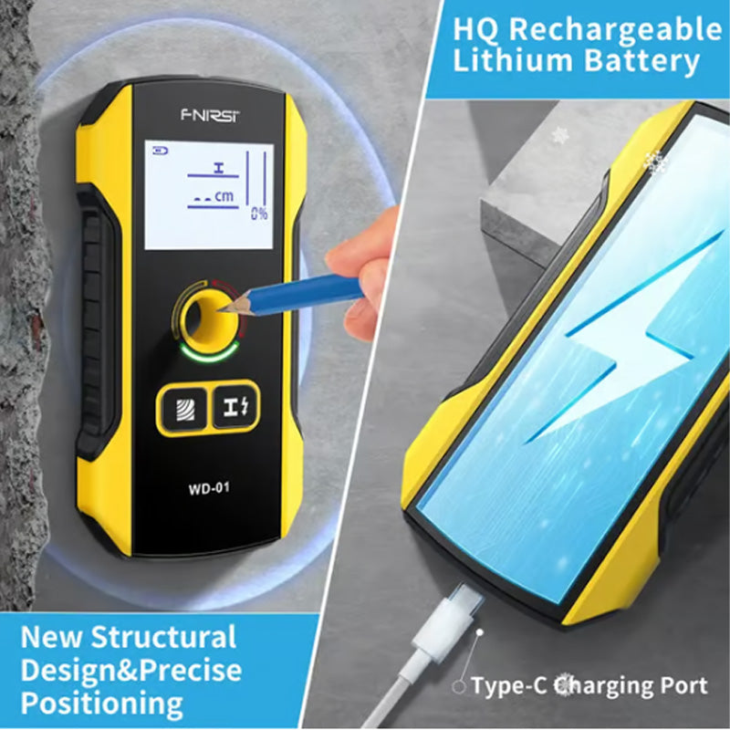 Détecteur de montants 6-en-1 avec écran LCD, calibrage automatique et batterie rechargeable