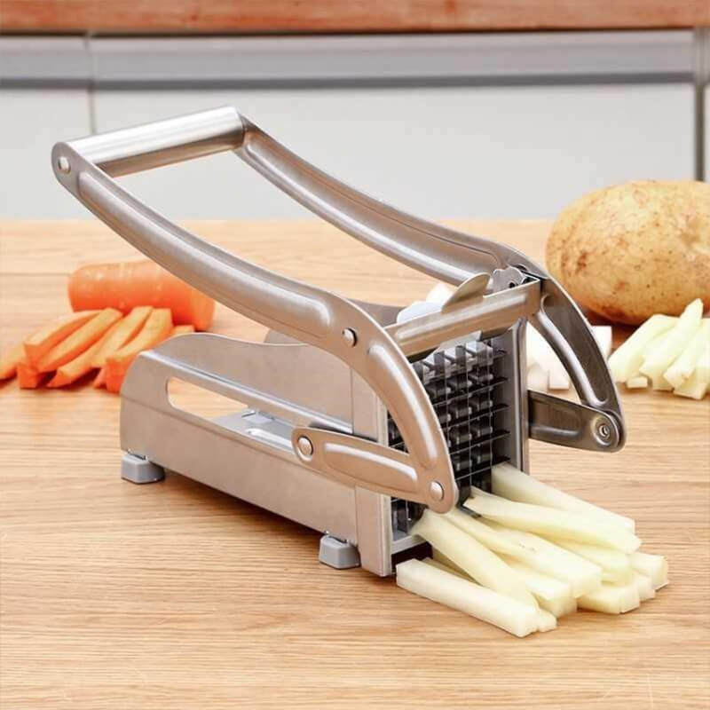 Coupe-pommes de terre et légumes en acier inoxydable | Base à forte ventouse, utilisation à une main