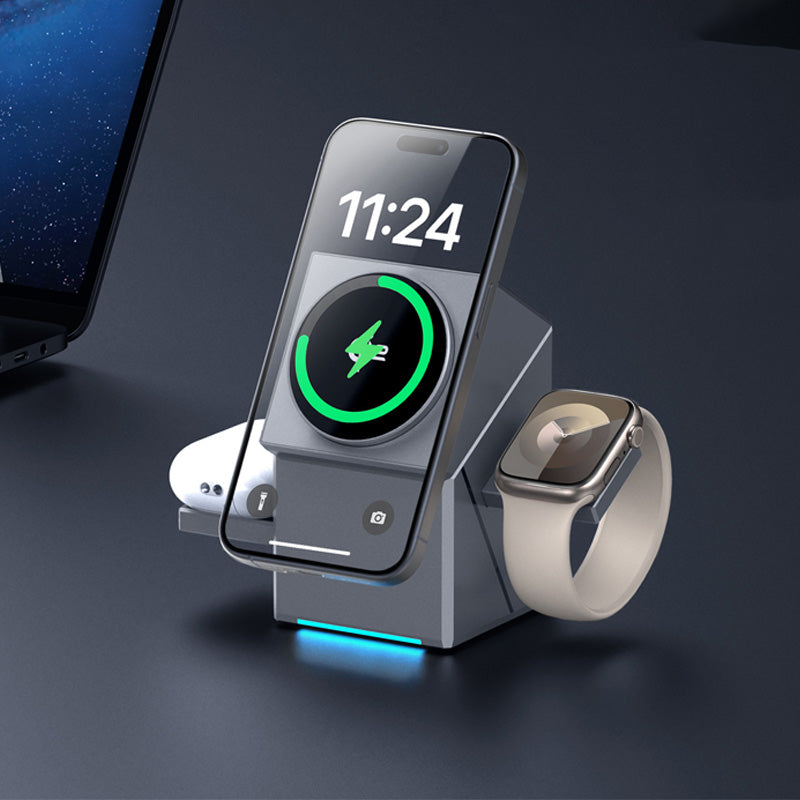 Station de charge sans fil magnétique pliable 3-en-1