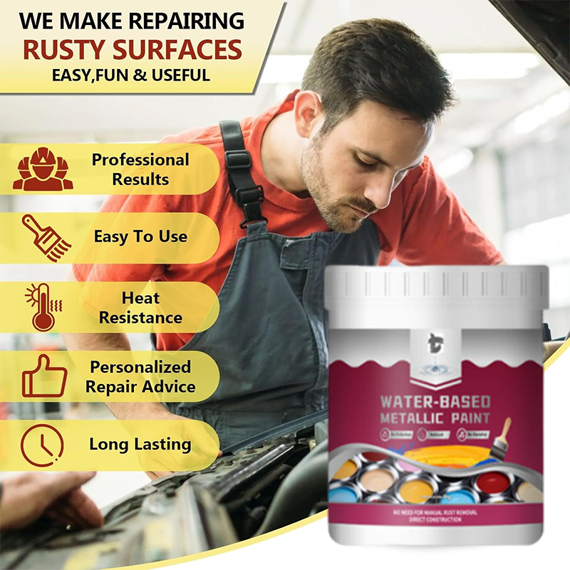Peinture Métallique Antirouille – Une seule couche arrête la rouille, pas de ponçage, pas de fumées. Sèche pour donner une finition métallique élégante. Parfait pour les outils de jardin et les portails.
