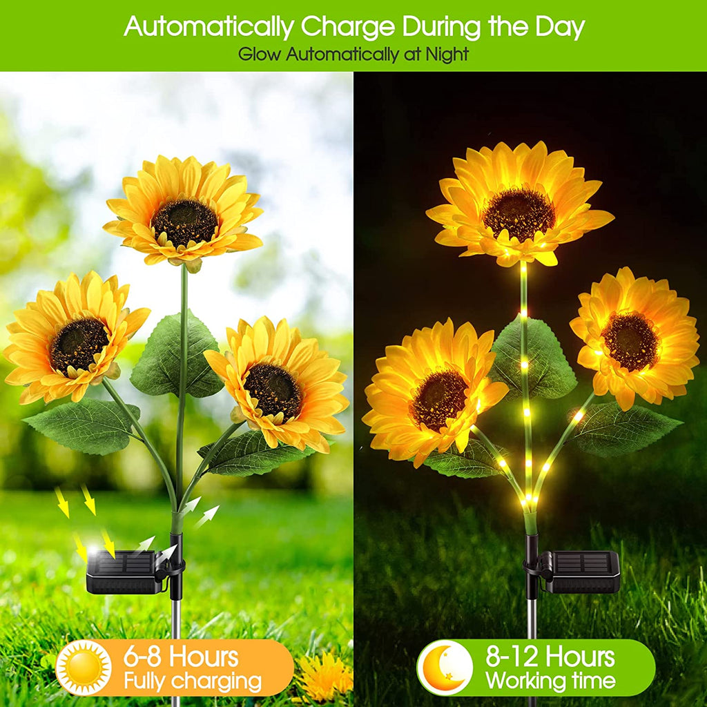 Lampes solaires Tournesol – Allumage/Extinction automatique, 14h d'éclairage, Étanchéité IP65