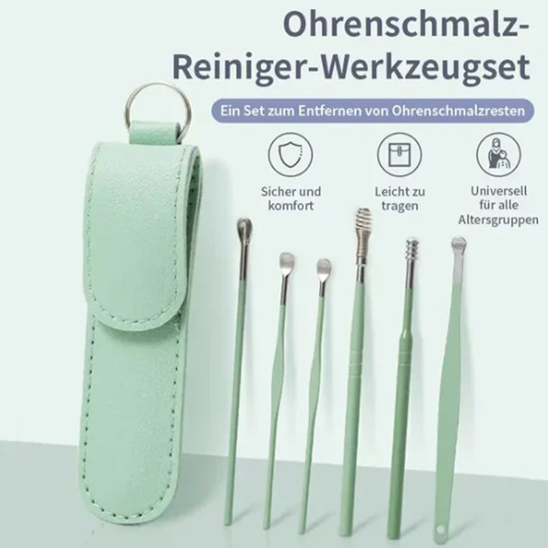 Kit de perçage d'oreille portable 6 pièces en acier inoxydable - Outil de nettoyage d'oreille en spirale