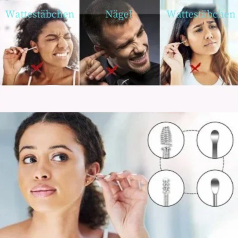 Kit de perçage d'oreille portable 6 pièces en acier inoxydable - Outil de nettoyage d'oreille en spirale