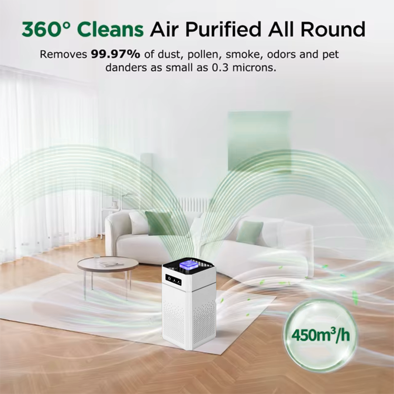Purificateur d'air domestique ¨C Protection complète pour un air intérieur frais et pur, idéal pour combattre les allergènes, la poussière et les odeurs.