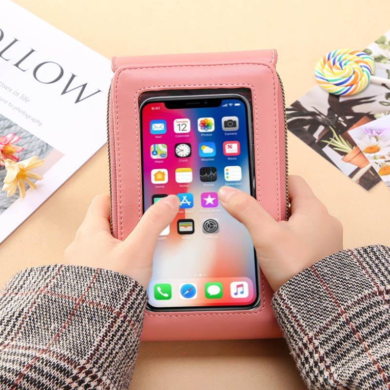 Sac bandoulière pour femme avec fenêtre tactile pour téléphone portable