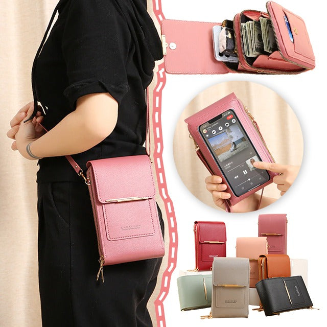 Sac bandoulière pour femme avec fenêtre tactile pour téléphone portable