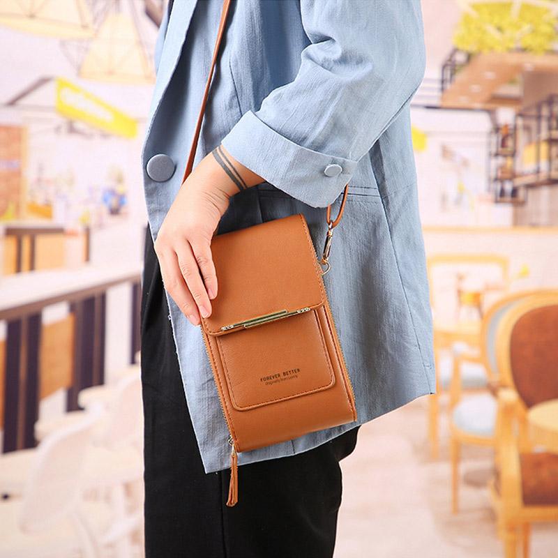 Sac bandoulière pour femme avec fenêtre tactile pour téléphone portable