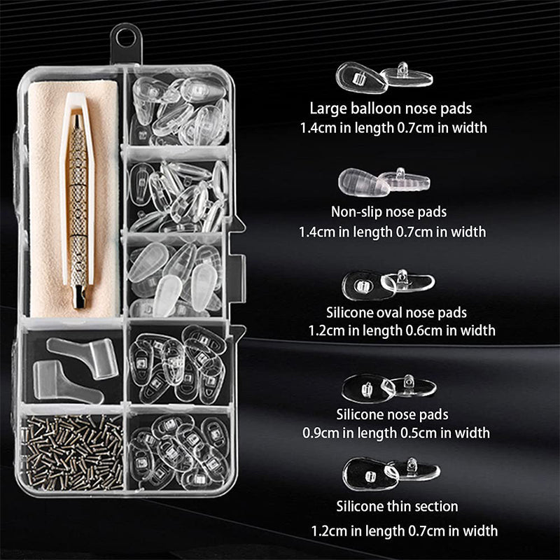 Kit de réparation pour plaquettes de lunettes - Remplacez vos plaquettes usées et vos vis rouillées à la maison. Pas de frais d'opticien - gardez vos lunettes confortables et bien ajustées !