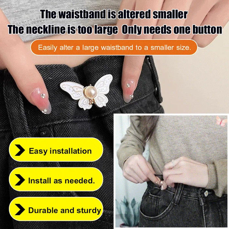 Boucle de réglage papillon amovible – Sans outil, coupe ajustable pour jeans, jupes et robes, crée une silhouette en sablier