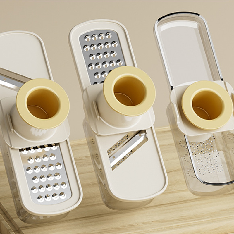 Mandoline 3-en-1 avec récipient – Lames tranchantes pour des coupes de légumes parfaites, compacte et lavable au lave-vaisselle