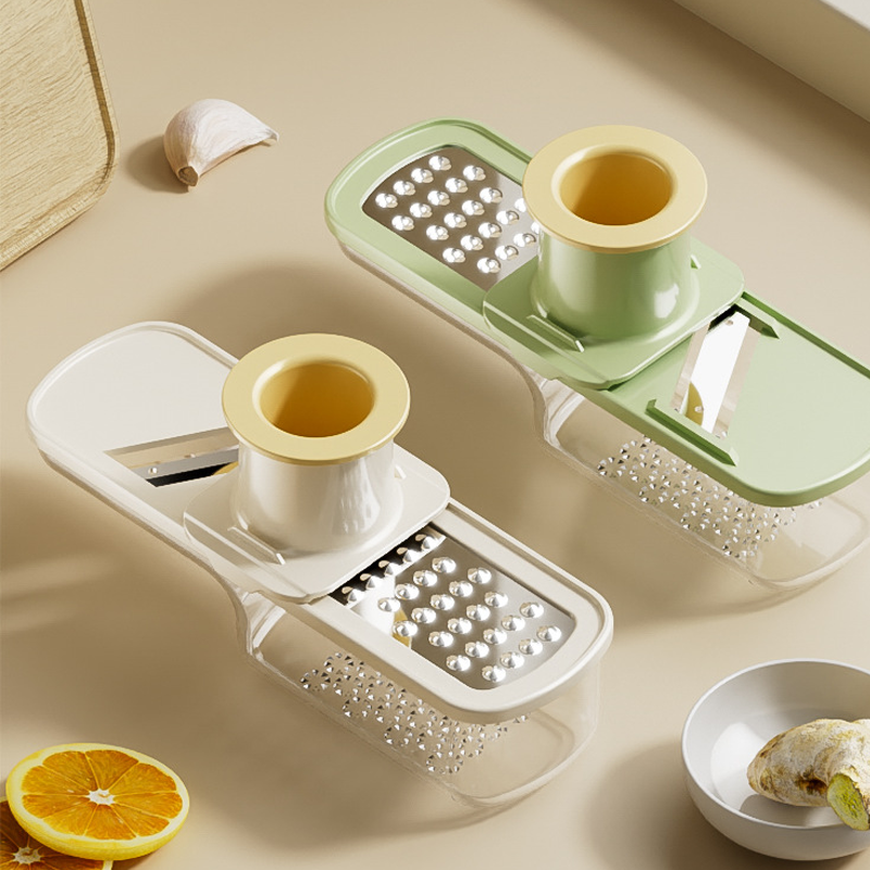 Mandoline 3-en-1 avec récipient – Lames tranchantes pour des coupes de légumes parfaites, compacte et lavable au lave-vaisselle