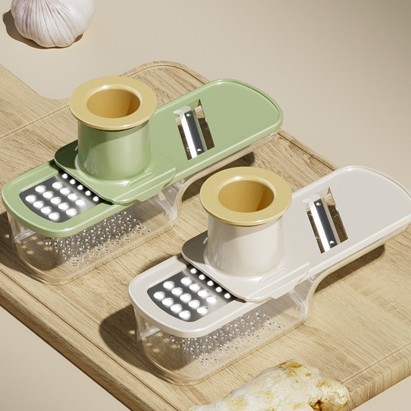 Mandoline 3-en-1 avec récipient – Lames tranchantes pour des coupes de légumes parfaites, compacte et lavable au lave-vaisselle