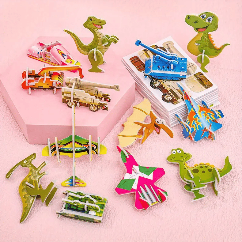 & PUZZLE 3D ÉDUCATIF - Ensemble de 50 pièces de dinosaures de dessins animés aux couleurs vives, développe la créativité et la pensée spatiale pour les 4 ans et plus
