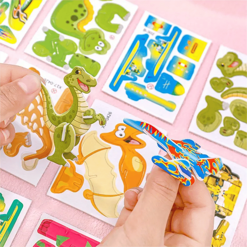 & PUZZLE 3D ÉDUCATIF - Ensemble de 50 pièces de dinosaures de dessins animés aux couleurs vives, développe la créativité et la pensée spatiale pour les 4 ans et plus