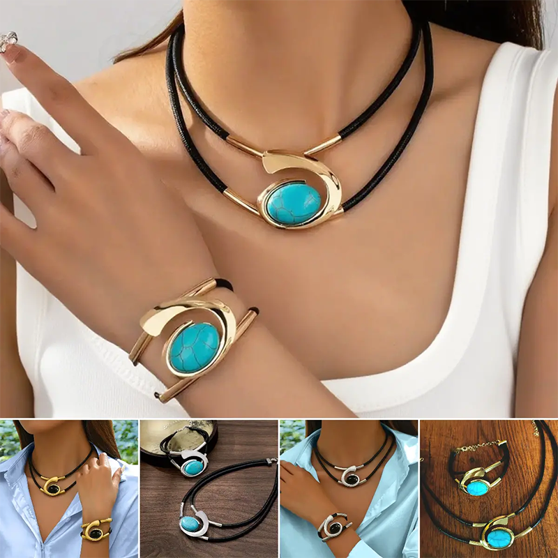 MAINTENANT ! Parure Collier & Bracelet Bohème Vintage - Détails Faits Main avec Ajustement Réglable, Accents Bohémiens Parfaits