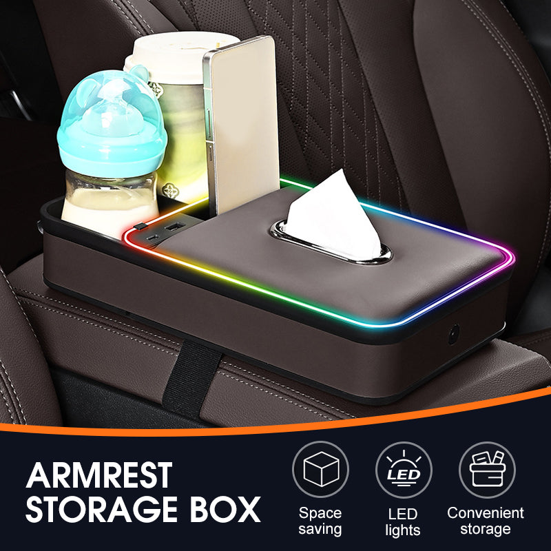 Boîte de rangement pour accoudoir avec éclairage d'ambiance LED