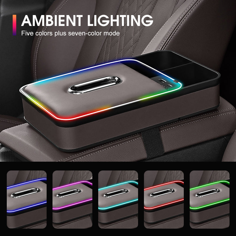 Boîte de rangement pour accoudoir avec éclairage d'ambiance LED
