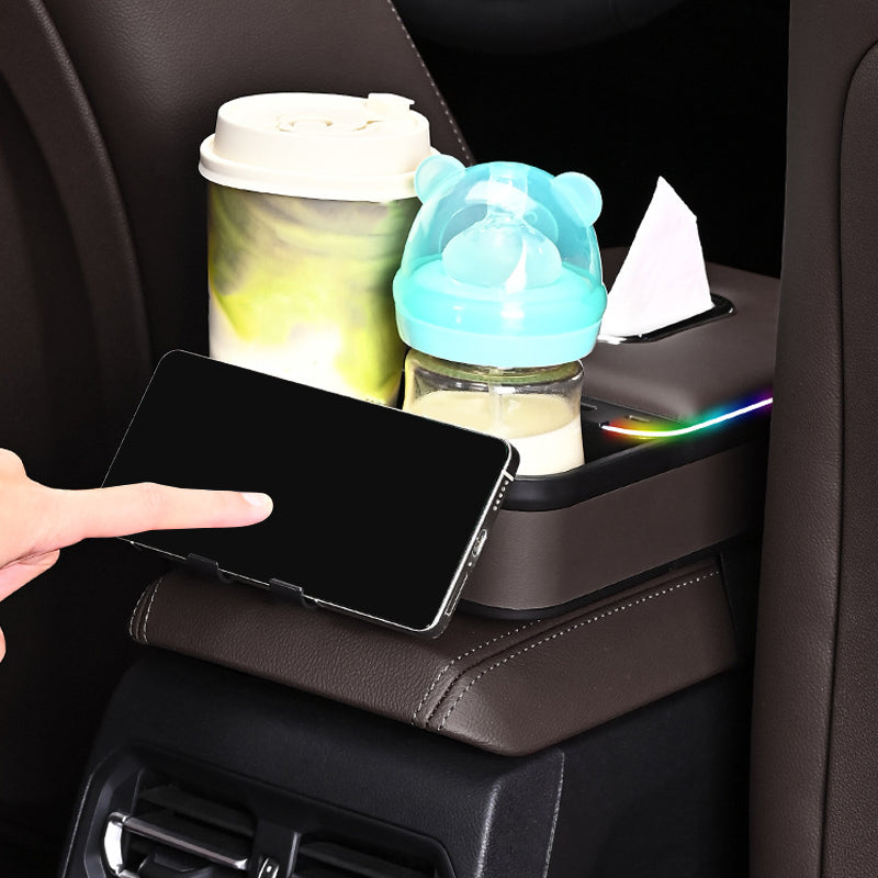 Boîte de rangement pour accoudoir avec éclairage d'ambiance LED