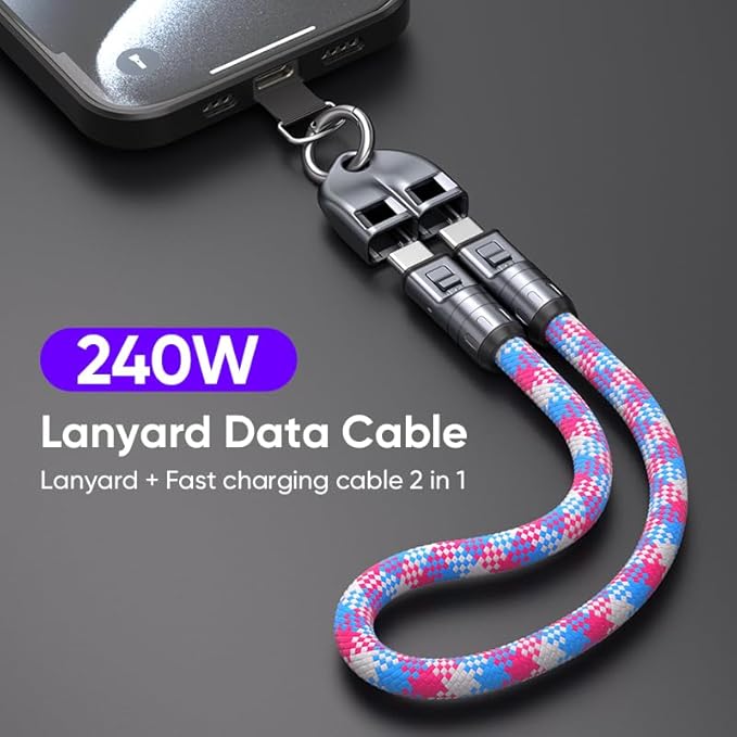 Câble de données de charge rapide avec lanière de téléphone 2-EN-1