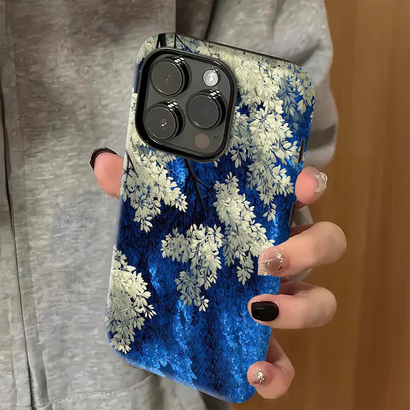 Coque de téléphone à motif floral bleu et blanc pour iPhone