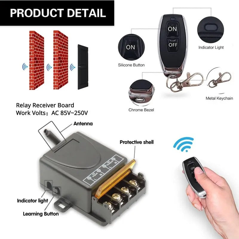 Kit interrupteur et récepteur télécommandés sans fil, aucun câblage requis