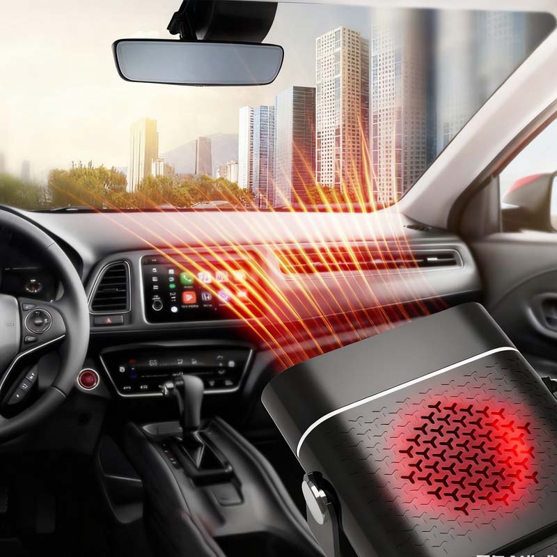 Ventilateur de voiture portable 2 en 1 avec fonction de chauffage – Rotatif à 360°, dégivrage rapide, chauffage et ventilation, silencieux et léger pour l'hiver et l'été !