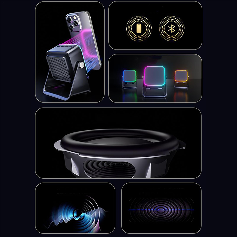 Haut-parleur Bluetooth à induction sans fil 5 en 1 avec support de téléphone réglable