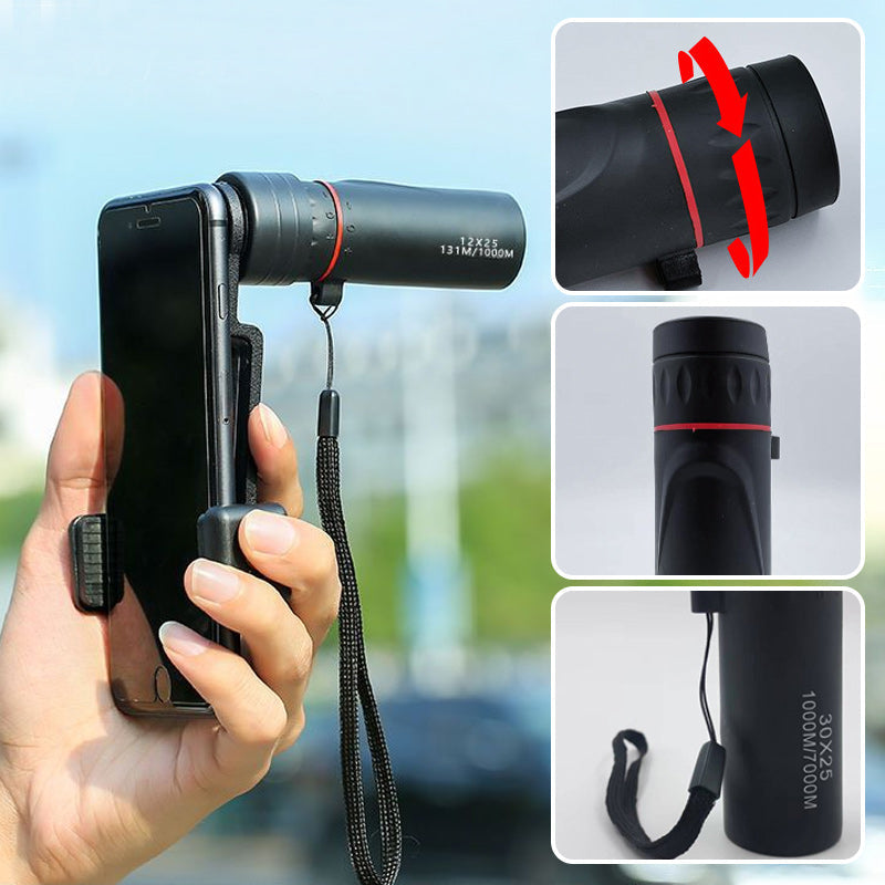 MAINTENANT ! Télescope monoculaire portable d'extérieur - 12x50 haute définition avec adaptateur pour smartphone pour les aventures