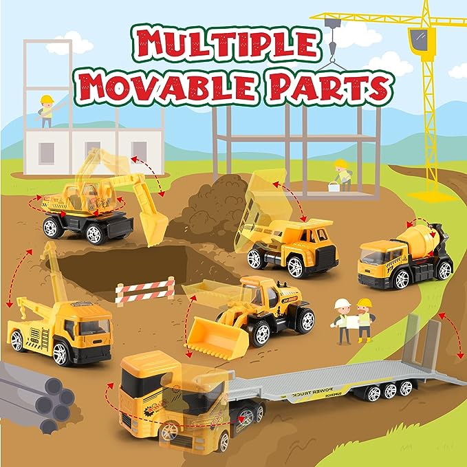 Calendrier de l'Avent de Noël pour garçons : Véhicules de chantier en alliage – Jouets