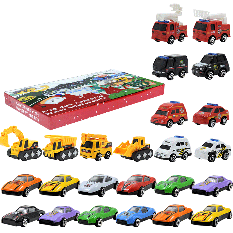 Calendrier de l'Avent de Noël pour garçons : Véhicules de chantier en alliage – Jouets