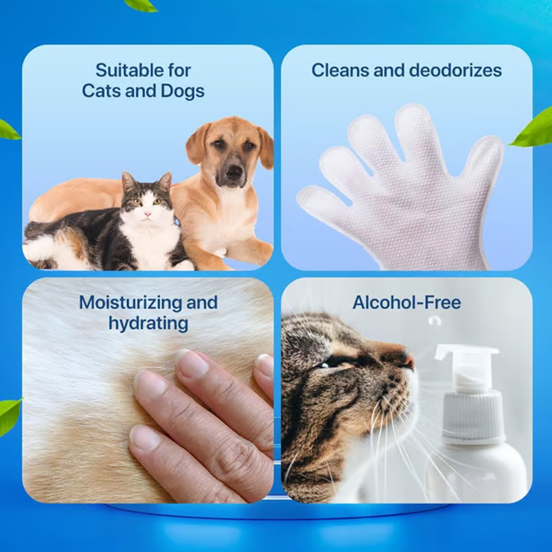 Gants Nettoyants et Désodorisants pour Animaux Sans Rinçage
