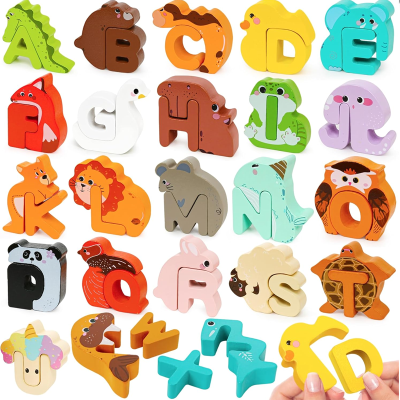 Lettres et animaux en bois ¨C 26 pièces, éducatif et amusant