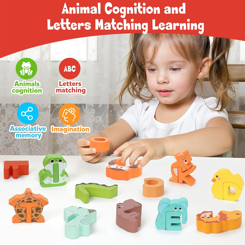 Lettres et animaux en bois ¨C 26 pièces, éducatif et amusant
