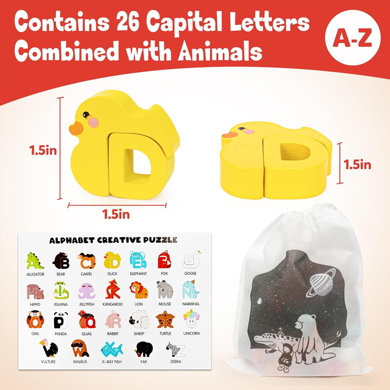 Lettres et animaux en bois ¨C 26 pièces, éducatif et amusant
