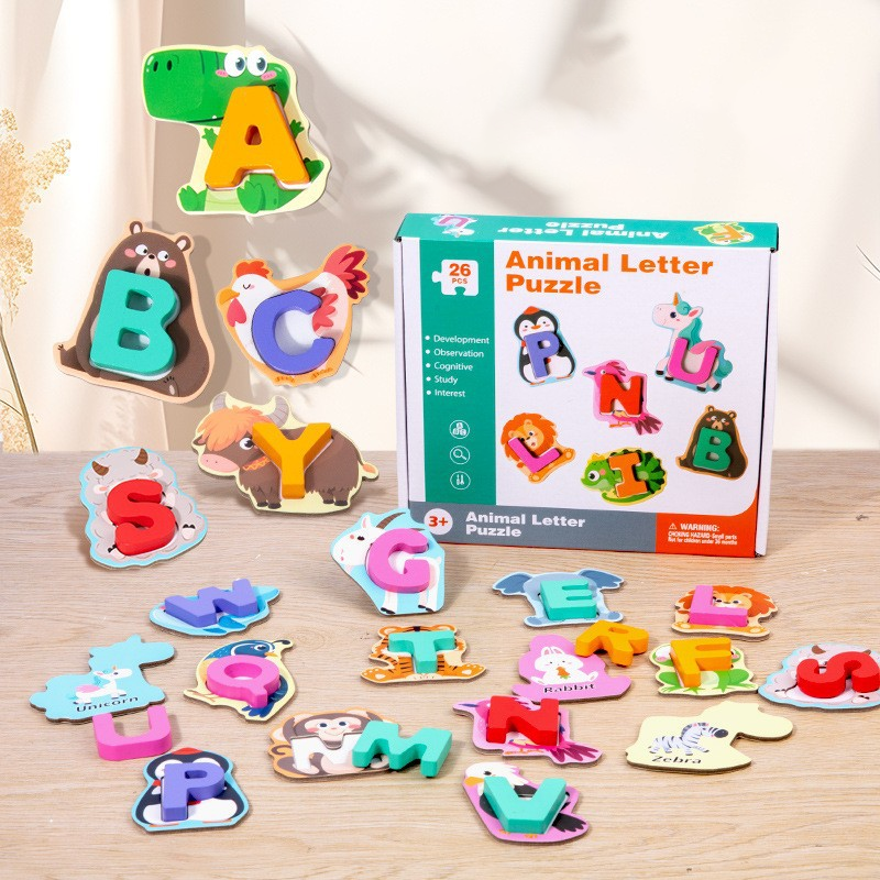 Lettres et animaux en bois ¨C 26 pièces, éducatif et amusant