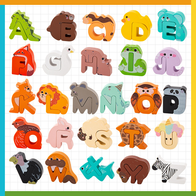 Lettres et animaux en bois ¨C 26 pièces, éducatif et amusant