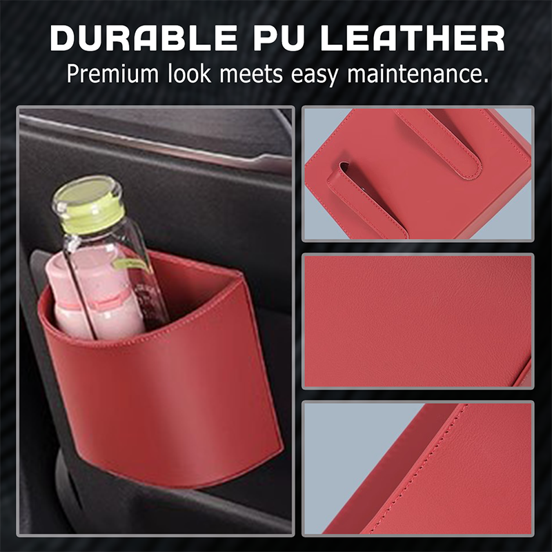 2026 Porte-gobelet de porte de voiture en cuir – Large ouverture, facile d'accès pour boissons et téléphone. Fixation sécurisée par clip. Cuir PU, robuste et élégant.
