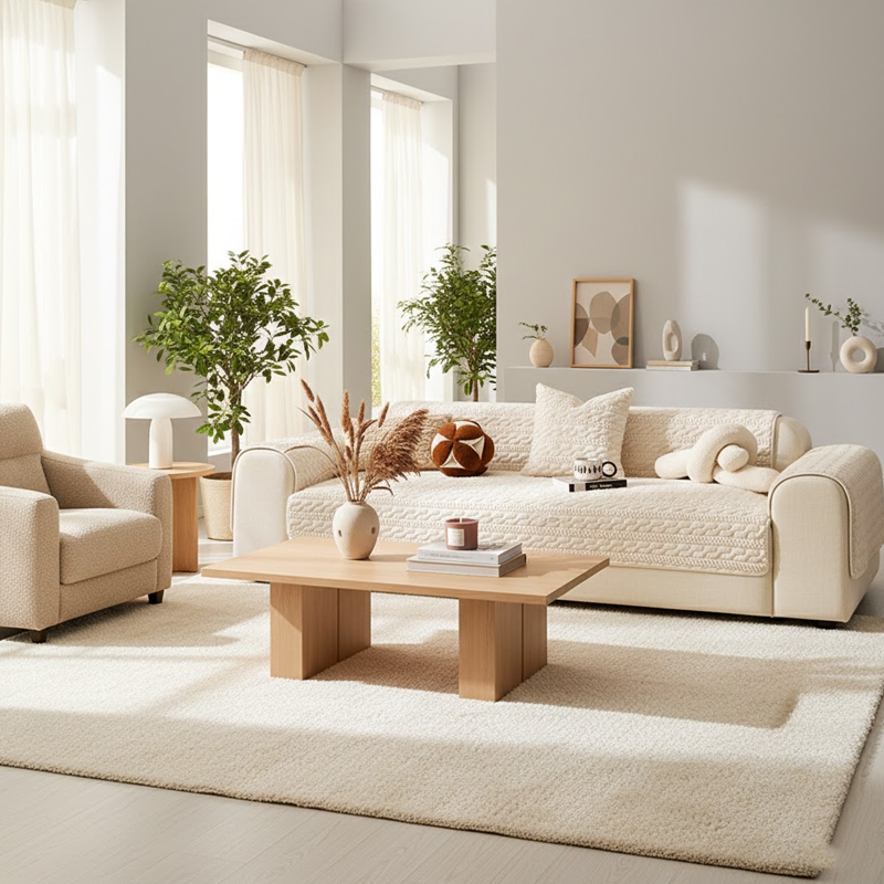 Housse de canapé antidérapante texturée en peluche