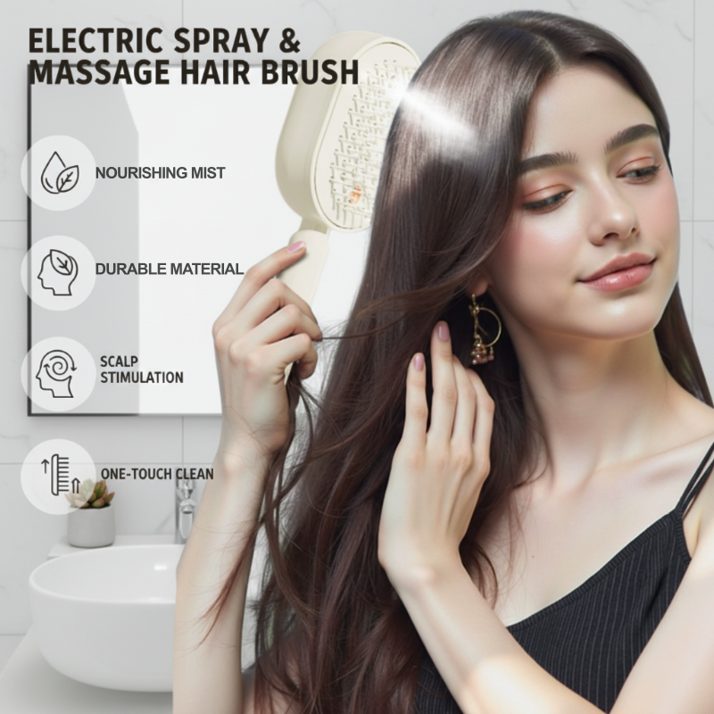 Brosse à cheveux électrique avec pulvérisateur et massage