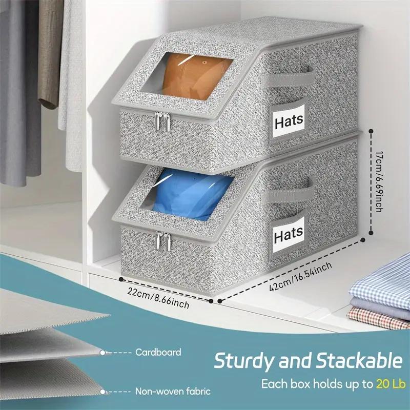 Boîtes de rangement superposables pour casquettes – Peu encombrantes, anti-poussière et avec côtés transparents
