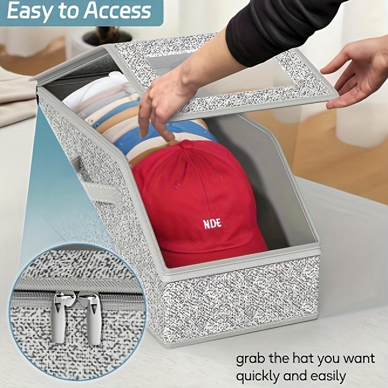 Boîtes de rangement superposables pour casquettes – Peu encombrantes, anti-poussière et avec côtés transparents
