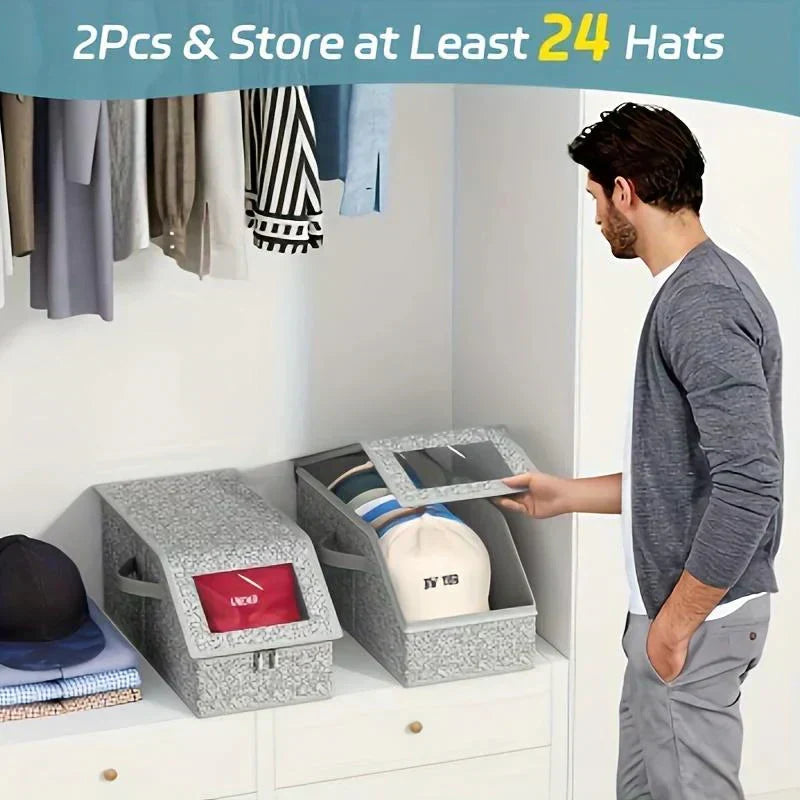 Boîtes de rangement superposables pour casquettes – Peu encombrantes, anti-poussière et avec côtés transparents