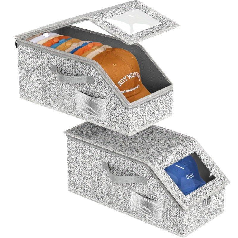 Boîtes de rangement superposables pour casquettes – Peu encombrantes, anti-poussière et avec côtés transparents
