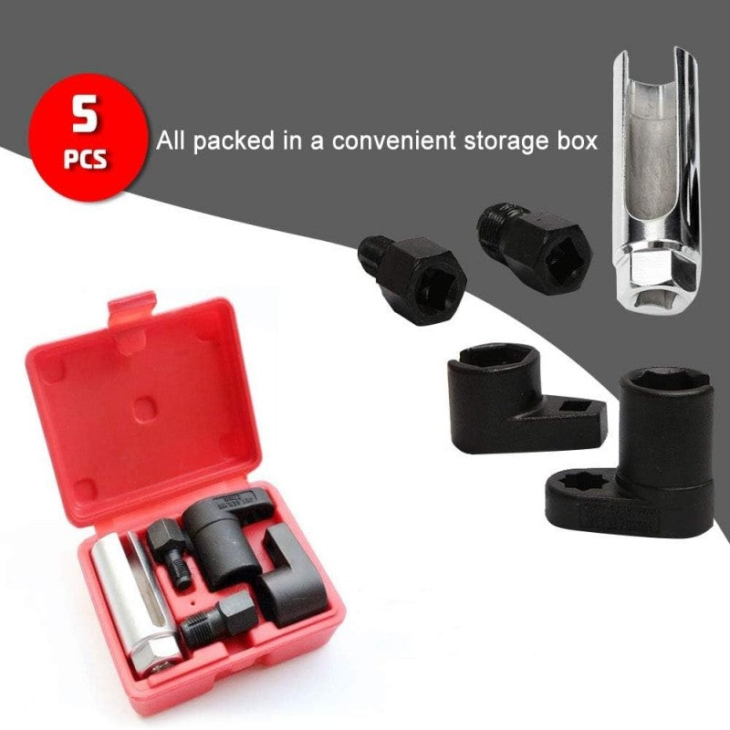 Kit de 5 pièces pour sonde lambda : douille déportée et taraud – Acier CR-V, design à fente latérale et compatibilité universelle pour des réparations rapides et sûres !