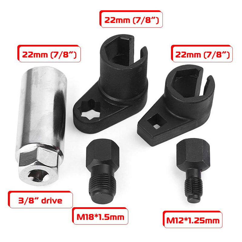 Kit de 5 pièces pour sonde lambda : douille déportée et taraud – Acier CR-V, design à fente latérale et compatibilité universelle pour des réparations rapides et sûres !